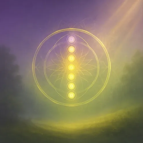 Leuchtendes Chakra-Mandala in sanften Violett- und Goldtönen, Symbol für energetische Ausrichtung im Workshop Heilung der Dualitätsaspekte in den 7 Haupt-Chakren mit Andrea Schmucker.